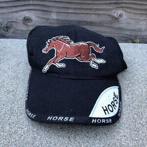 Vintage HORSE Patch Sports Cap Hat Men's One Size Black Adjustable Equestrian‍